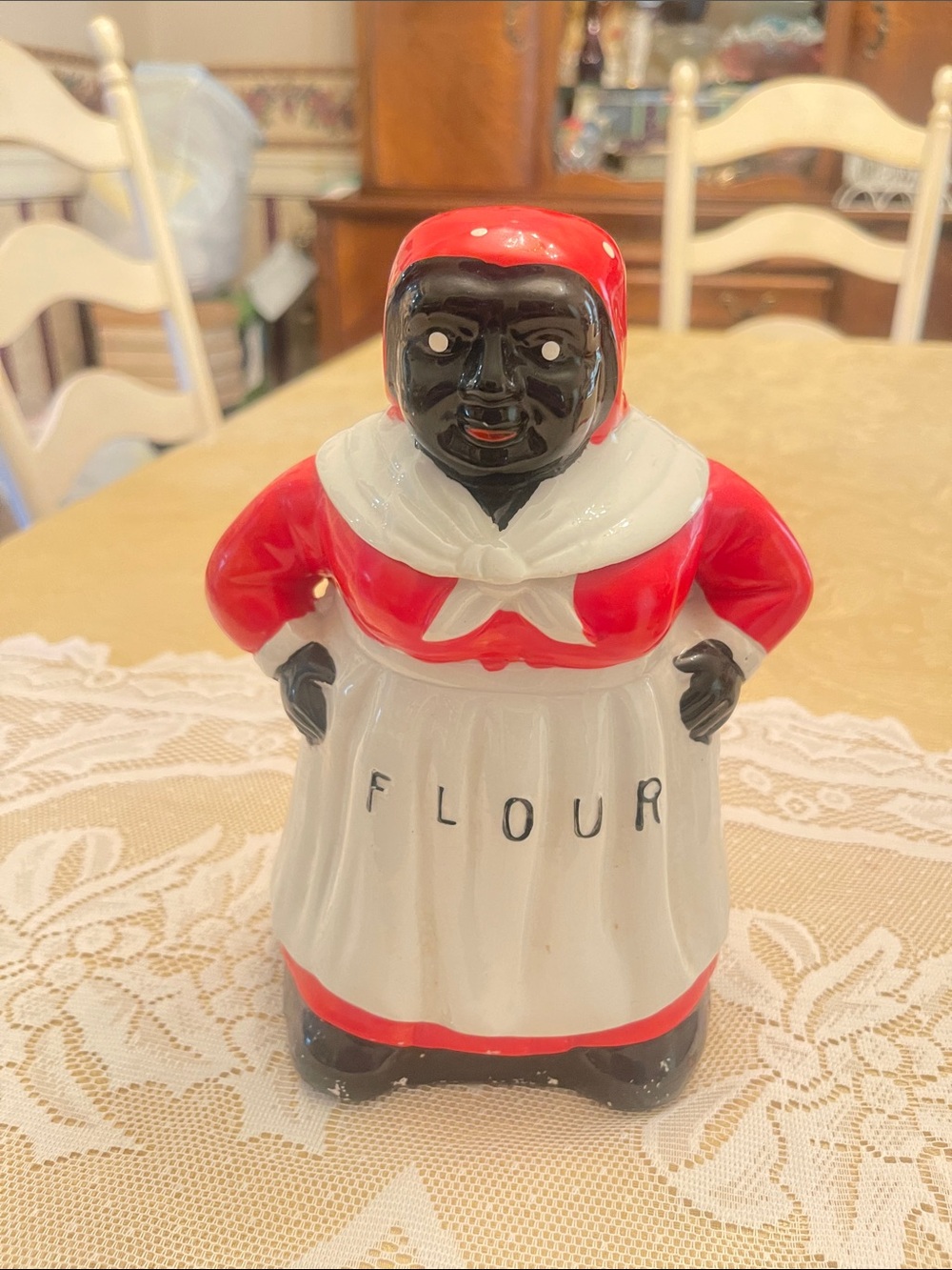 Vintage Black Mammy Ceramic Canister Set - Red & White - Picture 2 of 9